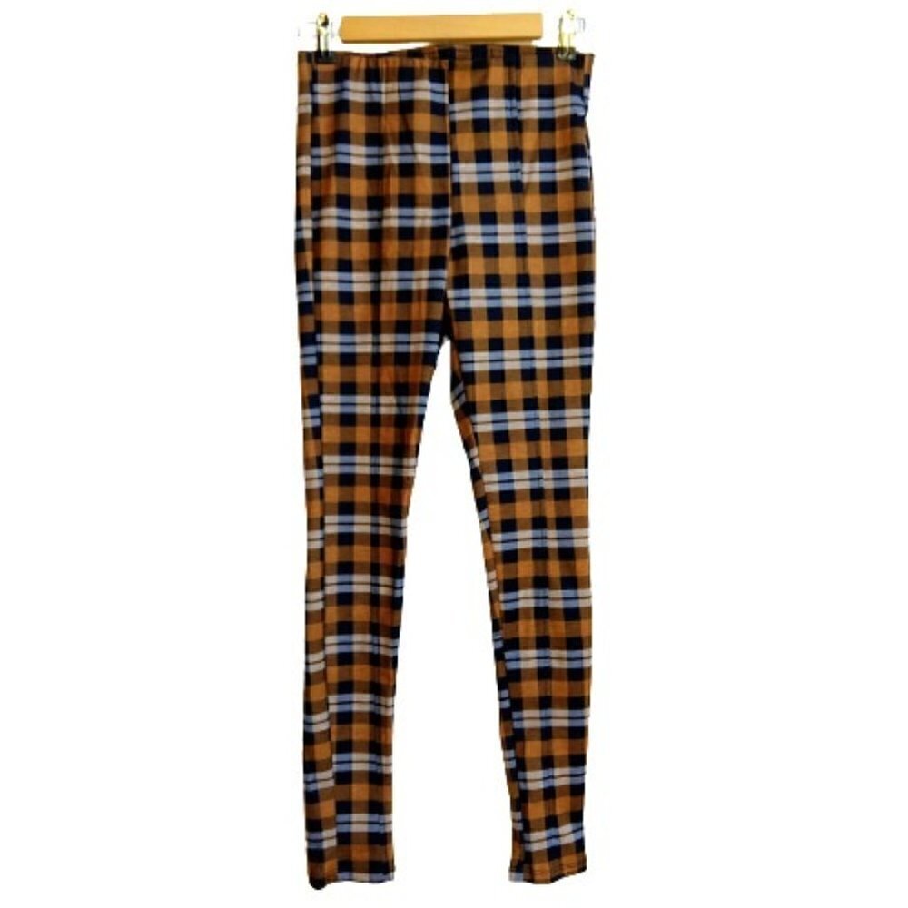 Paisley Raye Plaid Ponte Knit Skinny Leggings Pants Size S NWT Blue Yellow Gold